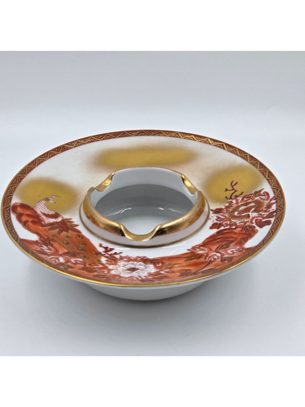 Kutani Peacock & Peony Water Well or Ashtray From the Meiji Period - Picture 5 of 10